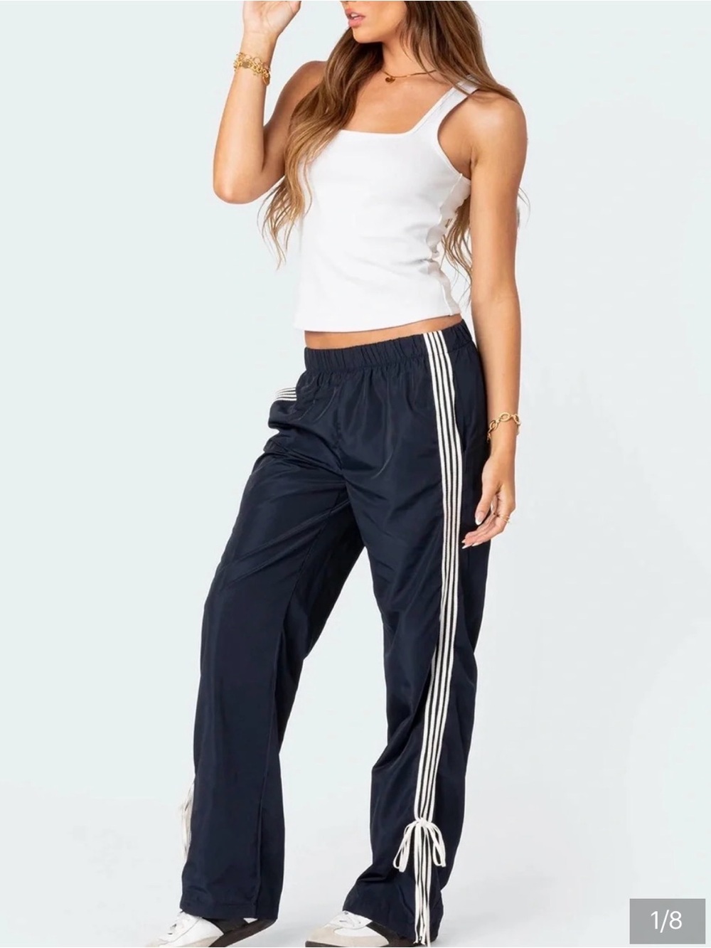 Edikted Classic Navy Track Pants with Side Stripes